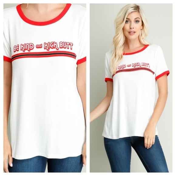Be Kind and Kick Butt Red White Graphic Ringer Tee - Picture 2 of 2